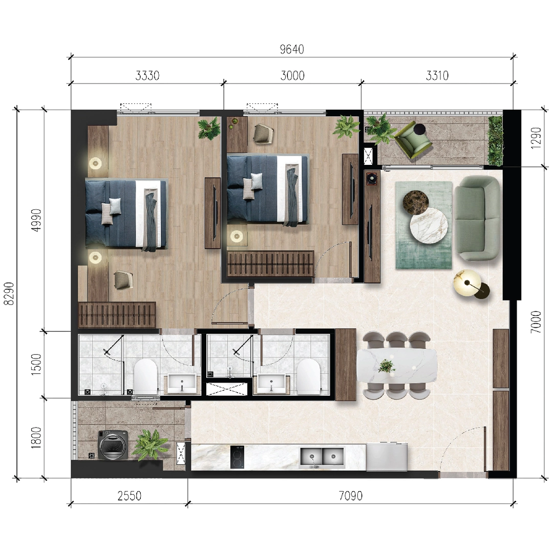 Căn hộ 2PN 73m2 dự án căn hộ cao cấp A&T Sky Garden