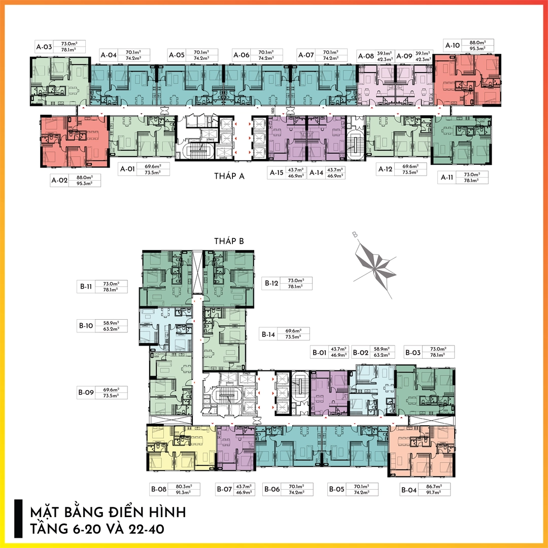 Mặt bằng tầng 6-20 & 22-40 dự án căn hộ cao cấp A&T Sky Garden